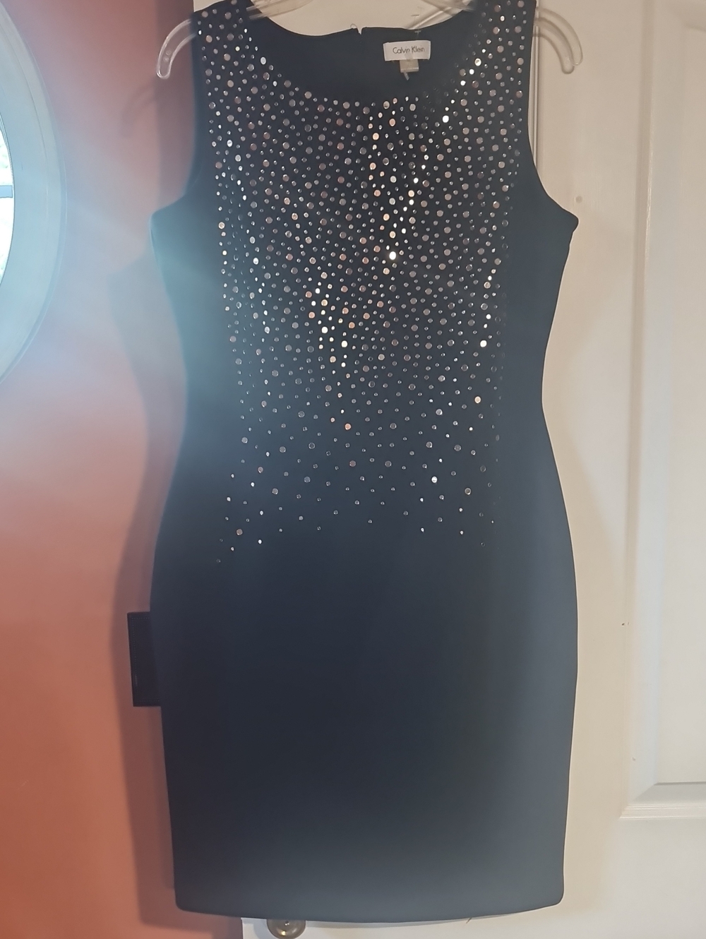 NWOT Calvin Klein Black Sleeveless Sequin Sheath Stretch BODYCON Dress Sz. 12